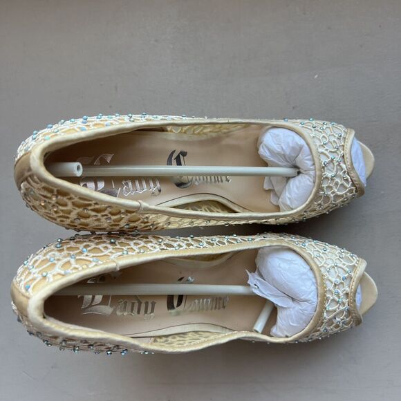 Lady Couture Ivy Peep Toe Gold Lace Mesh Stiletto Heels NIB Women’s EU 40 US 9 - Picture 8 of 16